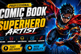 create custom comic book superhero art comic character and digital illustration