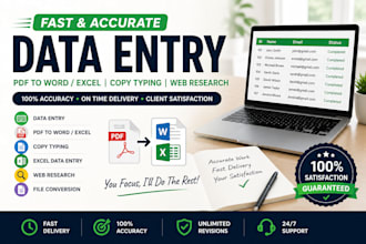 do accurate data entry, PDF to word, excel, and copy typing