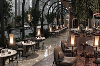 modern 3d coffee shop,interior render,bar areas,restaurant design,exterior model