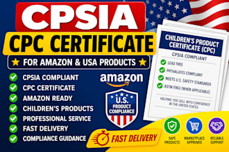 provide cpsia compliant CPC certificate for amazon and US products