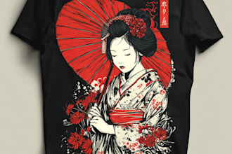 create a custom japanese t shirt illustration