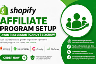 create shopify affiliate program awin store with refersion candy bixgrow setup