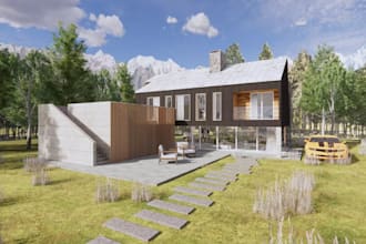 design 3d tiny house, cabin interior, exterior and realistic rendering
