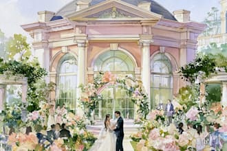 illustrate your wedding venue, invitation in watercolor