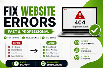 fix website errors, 404 issues, broken links and technical SEO problems