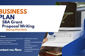 formulate business plan, sba grant proposal writing, pitch deck for startups