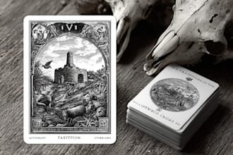 draw custom tarot card with dark art engraving style