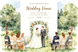 illustrate your wedding venue, invitation in watercolor