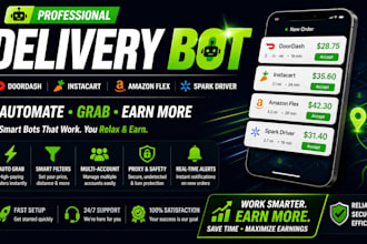 develop doordash bot, uber bot spark driver bot grubhub bot, amazon driver bot