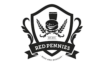 design retro vintage logo for red pennies burger bar