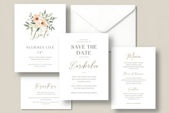 design a custom wedding stationery suite, save the date, rsvp, menu, invite