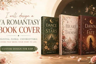 design a ya romantasy book cover with celestial and floral aesthetics for KDP