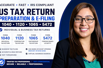 prepare and e file US tax returns form 1040, 1120, 1065 and 5472