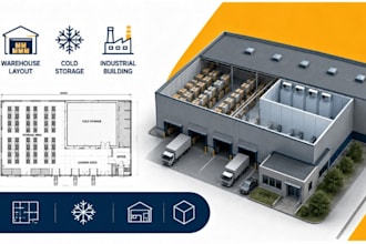 design warehouse layout, cold storage, industrial building floor plan