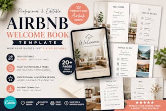 design a modern editable airbnb welcome book template in canva