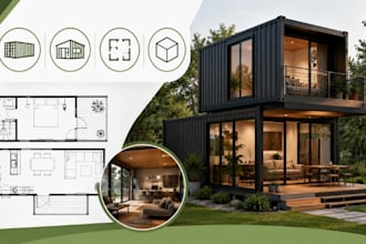 design shipping container house, container home floor plan 3d rendering