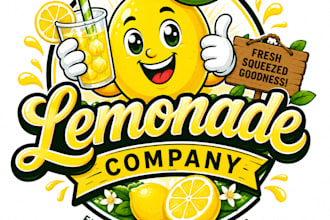 create lemonade juce mascot logo for your business only 12 hours