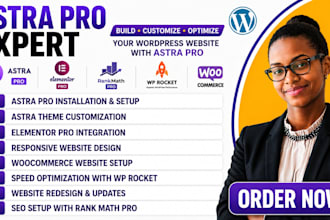design and develop wordpress website with astra pro elementor pro rank math