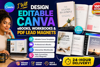 design editable canva ebook, workbook, pdf lead magnet, canva ebook and workbook