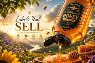 design honey label, jar label, food and bottle label design