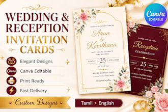 design elegant wedding and reception invitation cards in canva