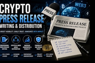 write, distribute your crypto press release for web3 blockchain and ico project