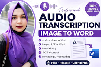 do audio transcription and convert  image to word typing