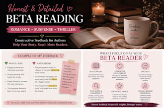 be your beta reader for romance and suspense novels