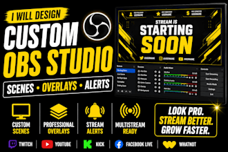 design custom obs studio scenes, overlays and alerts for multistreaming