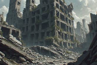 design realistic post apocalyptic ruins and environment