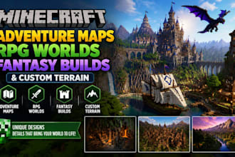 design minecraft adventure maps, rpg worlds, fantasy builds and custom terrain