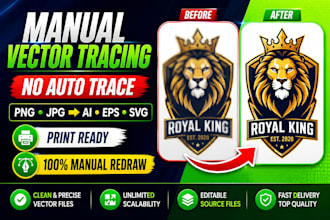 manually vector trace, redraw logo, convert png jpg to ai eps svg