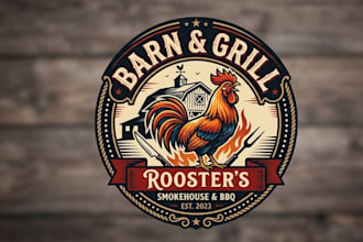 design catchy chicken roosters and grill logo