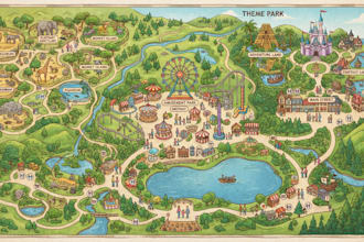 illustrate theme park map, amusement park map and zoo visitor map