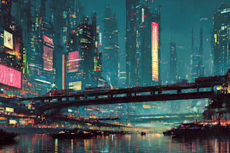 design a cyberpunk futuristic city and background