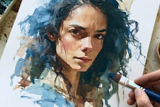 draw a watercolor portrait, sketch from photos