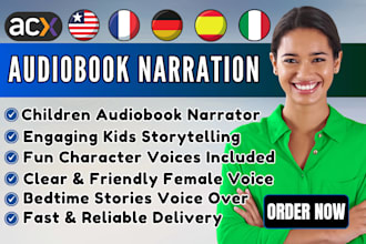 record a warm female voice over for children audiobook narration, kids stories