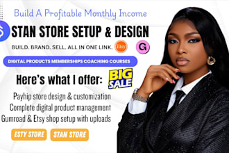 setup stan store, stan store design stan store marketing gumroad payhip website
