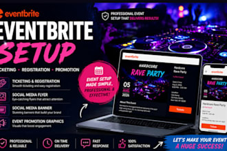 set up, manage your eventbrite event with flyer,banner, tickets and registration