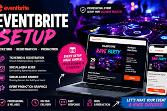 setup eventbrite with social media flyer, banner, ticketing and registration
