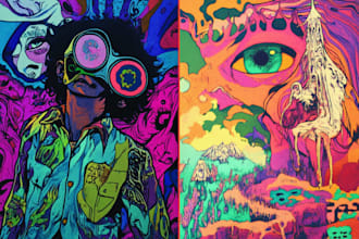 create colorful psychedelic and trippy style illustration