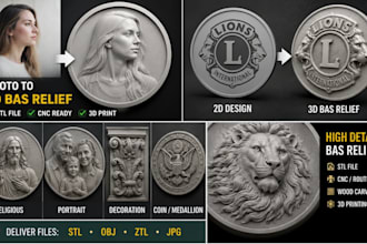 convert photo to 3d bas relief medallion relief sculpture stl for cnc, 3d print