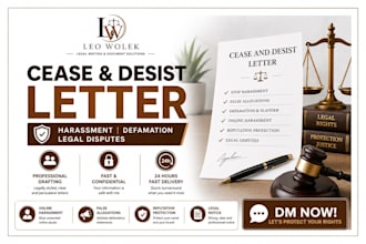 draft a cease and desist letter for harassment defamation or disputes