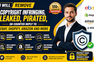 remove copyright infringing, leaked, pirated or counter reply to ebay, shopify