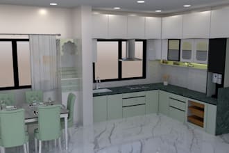 design modern kitchen interior with realistic 3d rendering