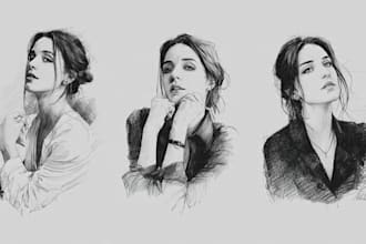 sketch a rough charcoal pencil portrait drawing for you