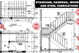 do  detailed handrail shop drawing and staircase, steel or wooden staircase