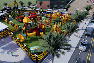 design outdoor playground, community park, and