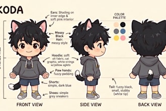 design detailed custom 2d plush reference sheet for stuffed animal oc character