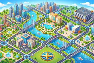 create illustrative maps for office resort museum city hospital bridges garage
